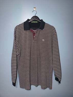 Knights Of Round Table Vintage Striped Long Sleeve Polo Shirt Men's Medium
